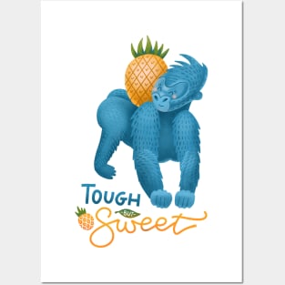 Cartoon gorilla with pineapple fruit Posters and Art